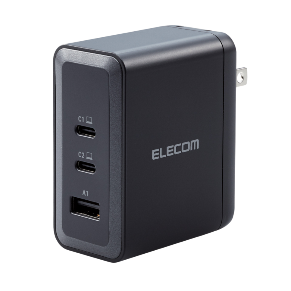 super fast compact charger for laptops, tablets, ipads, phones, and more - charge up to three devices at once with 2 USB-C outlets and 1 USB-A outlet