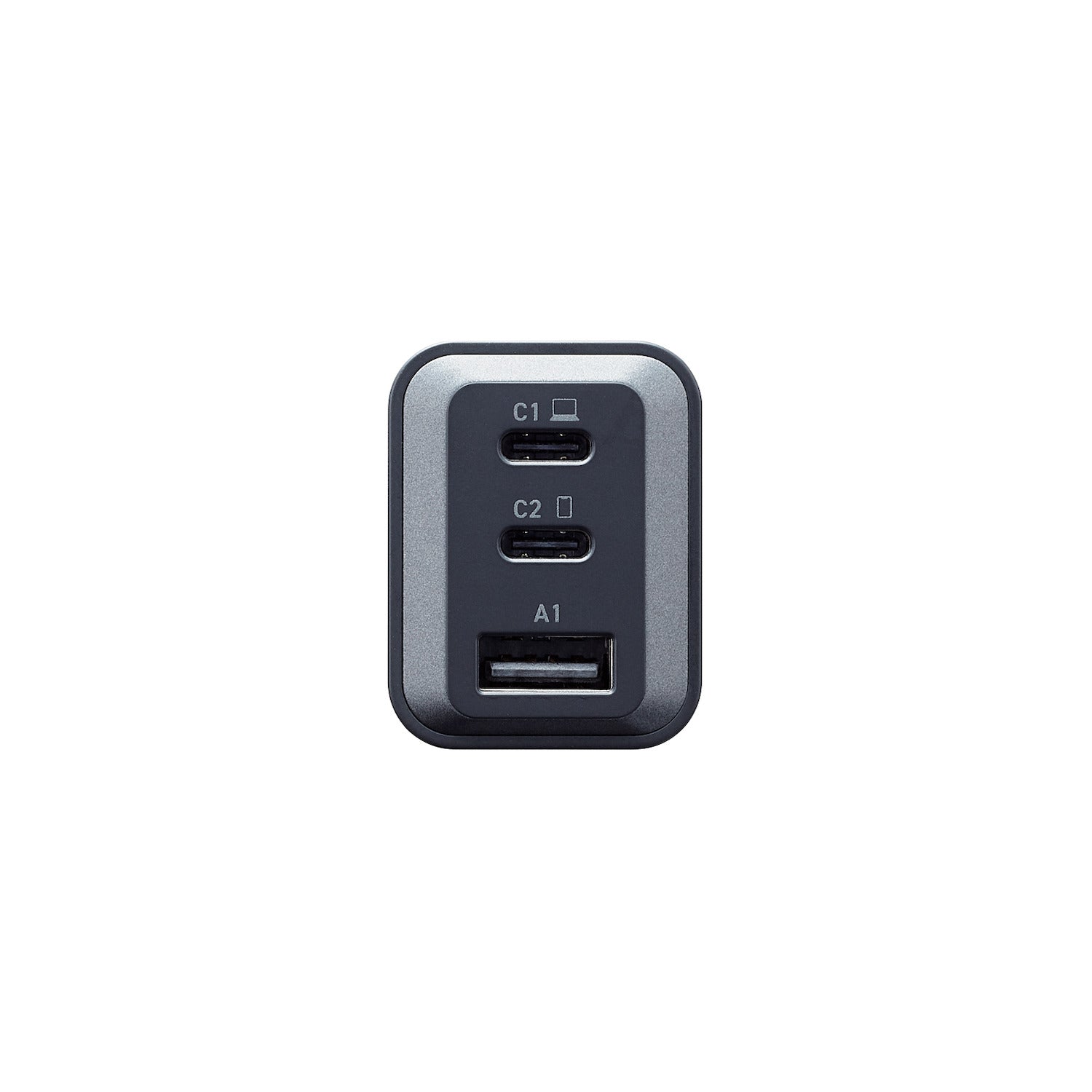 2 USB C ports and 1 USB A port compact wall charger