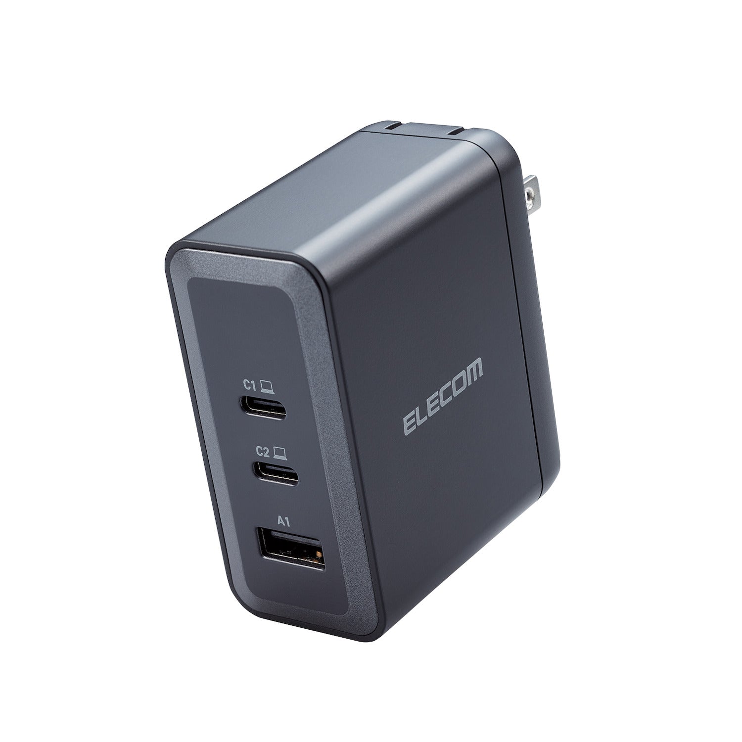 charger brick with foldable plug and 3 charge ports - 2 usb c and one usb a port - laptop charger -