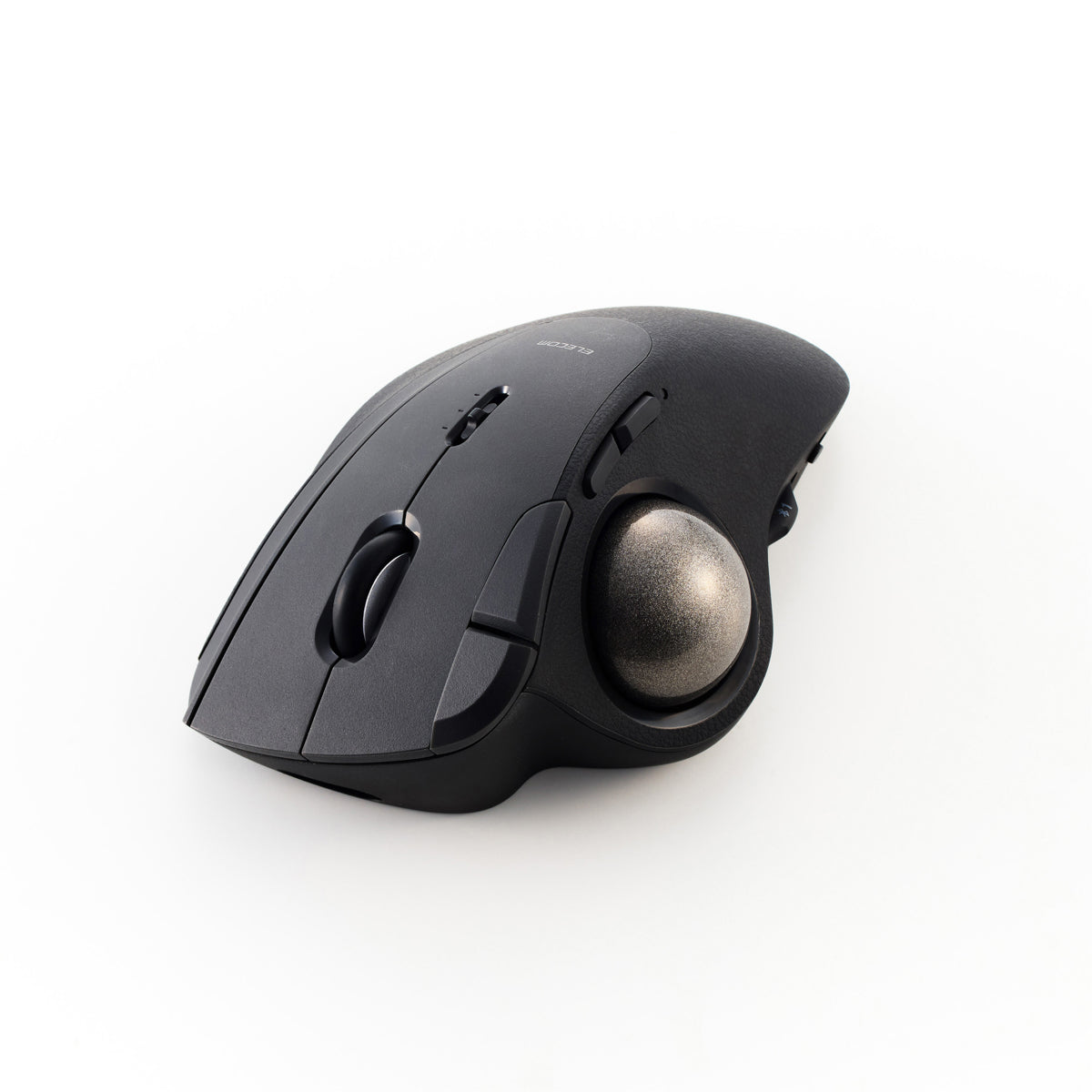 black trackball stationary mouse with customizable buttons and 3 form connectivity