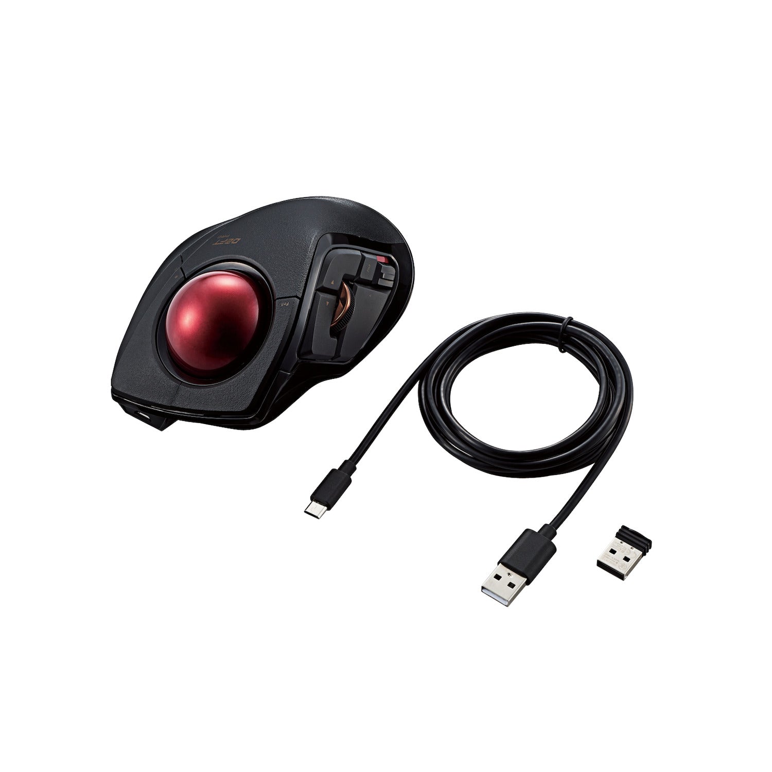 Black Deft Pro Trackball Red ball USB Receiver Cable | Wireless Wired Trackball Mouse