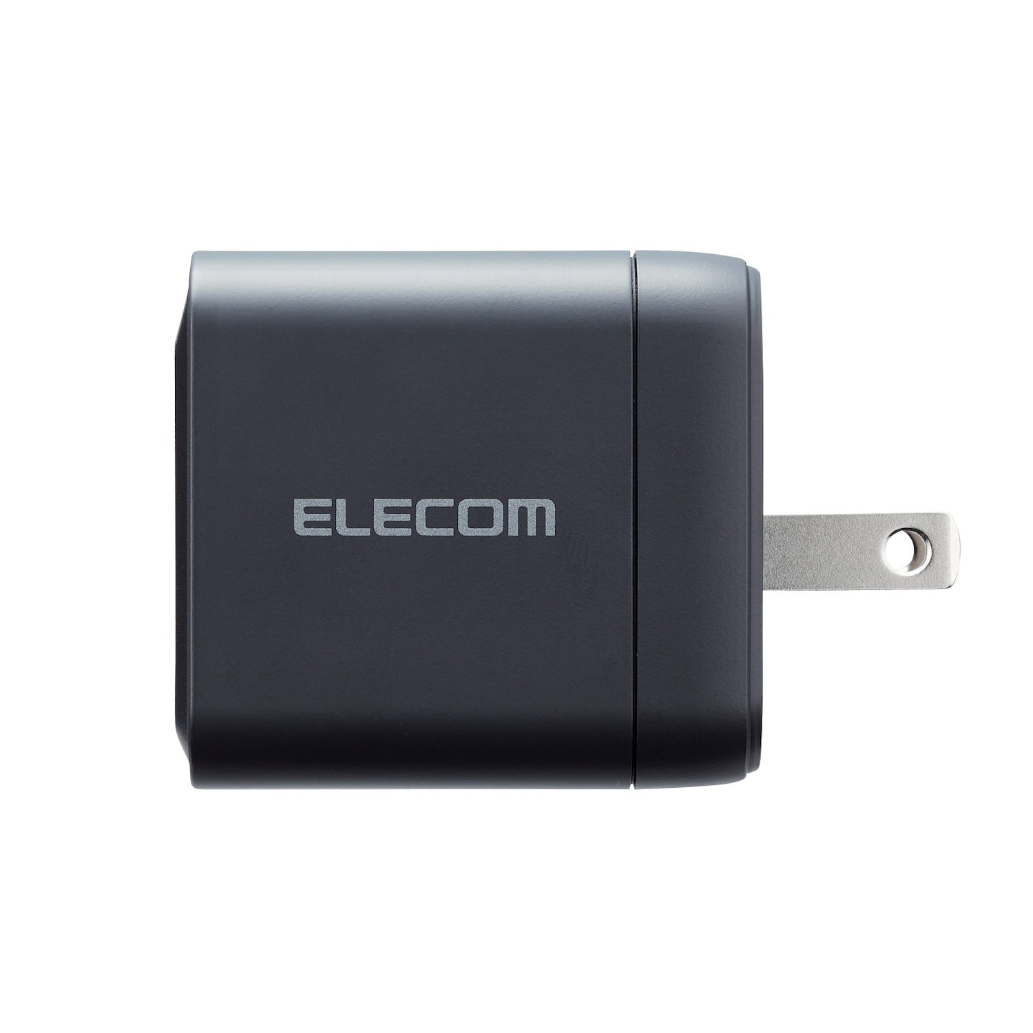 Black Compact Charger GaNII 65W USB-C prongs out side angle | Elecom ultra-high output device charger