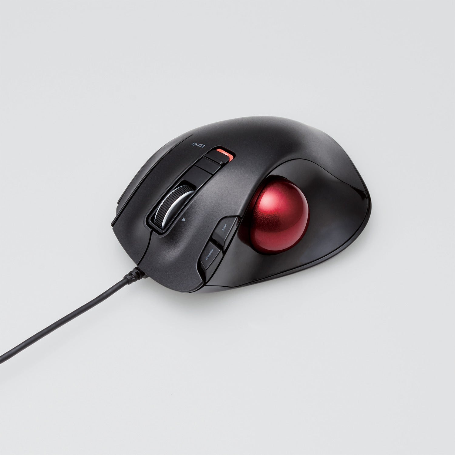 black ergonomic mouse with red trackball | work flow computer accessories