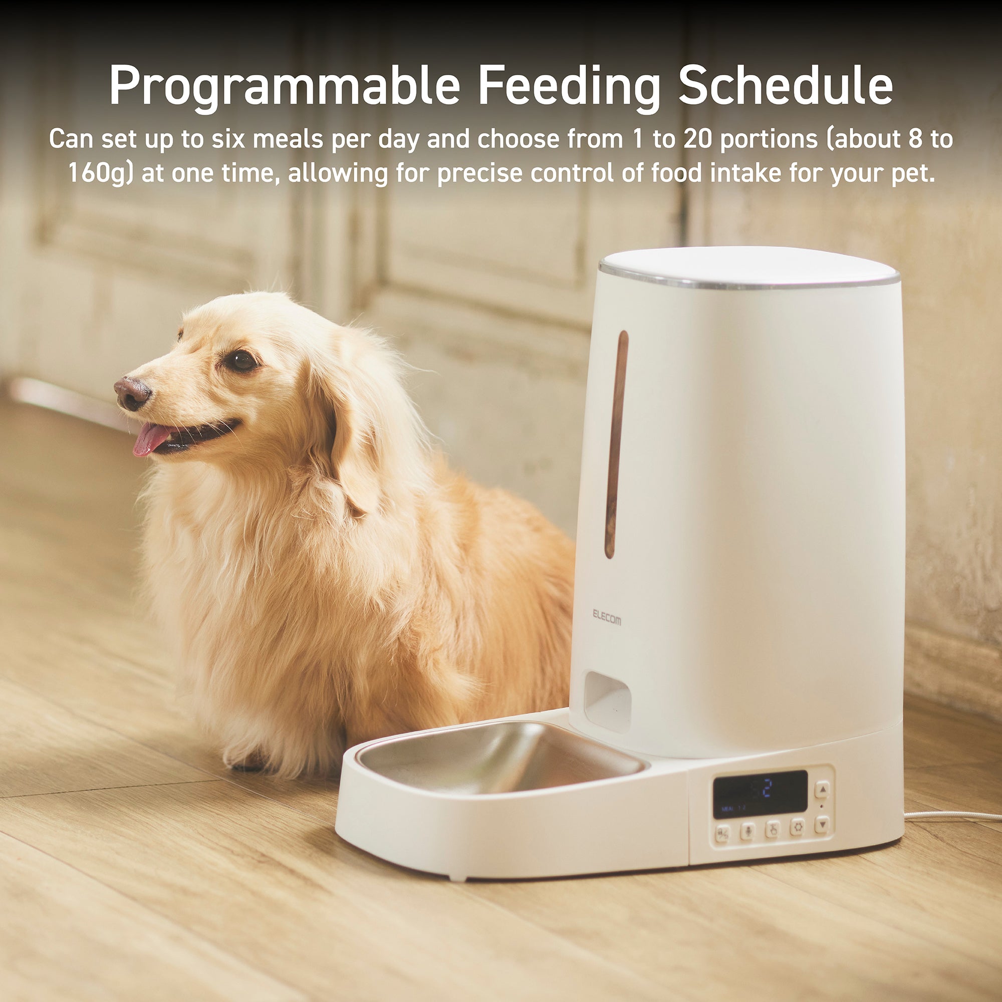 auto pet feeder with schedule timer and 20 portion reservoir