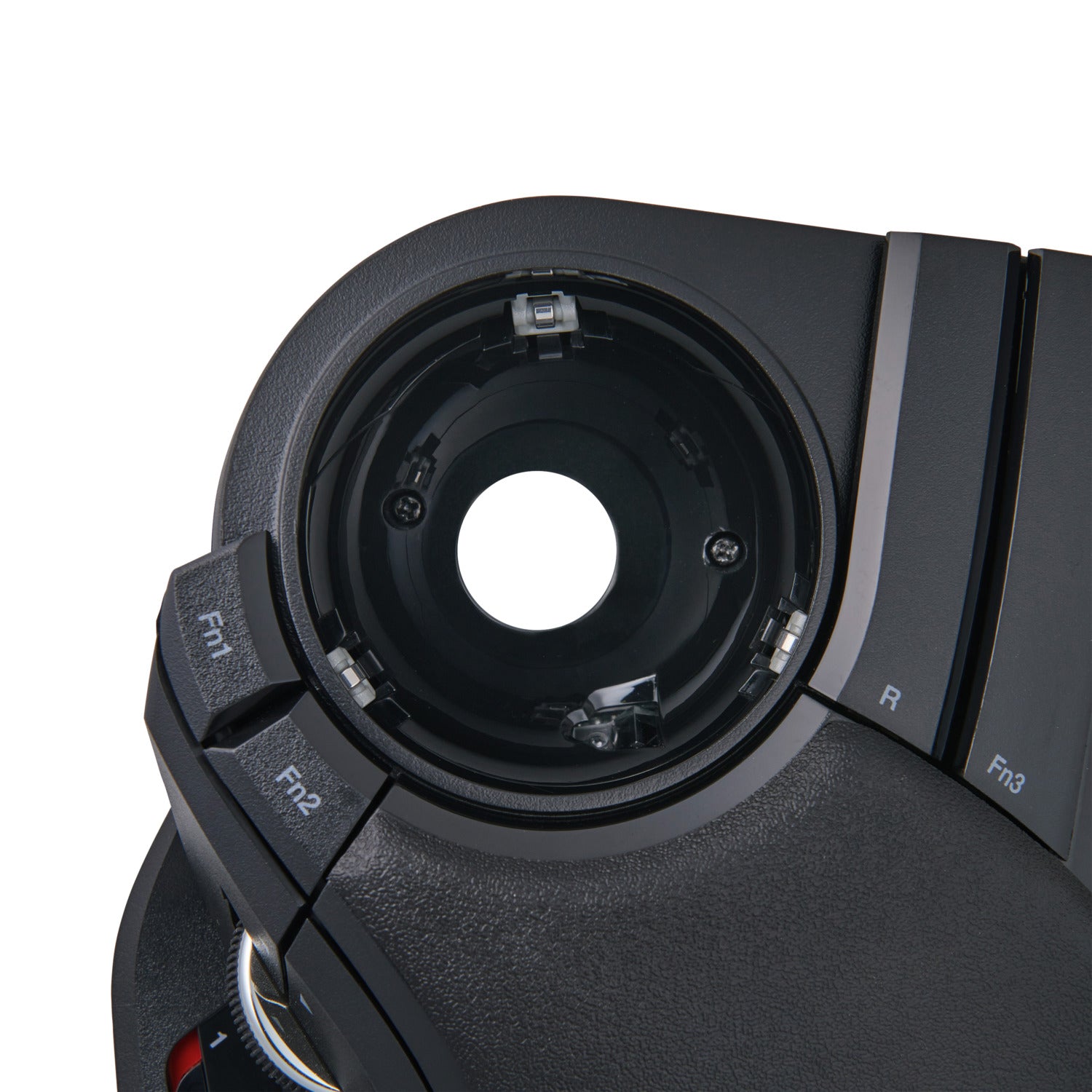 Product close up of swappable bearing cavity showing steel bearings installed