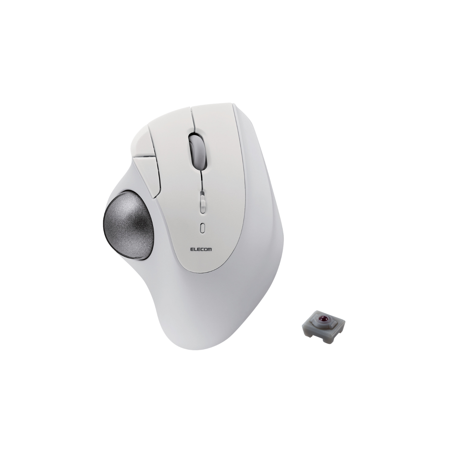 white and silver trackball mouse with bluetooth connectivity | transparent background | modern computer accessories | elecom USA | mac or PC compatible