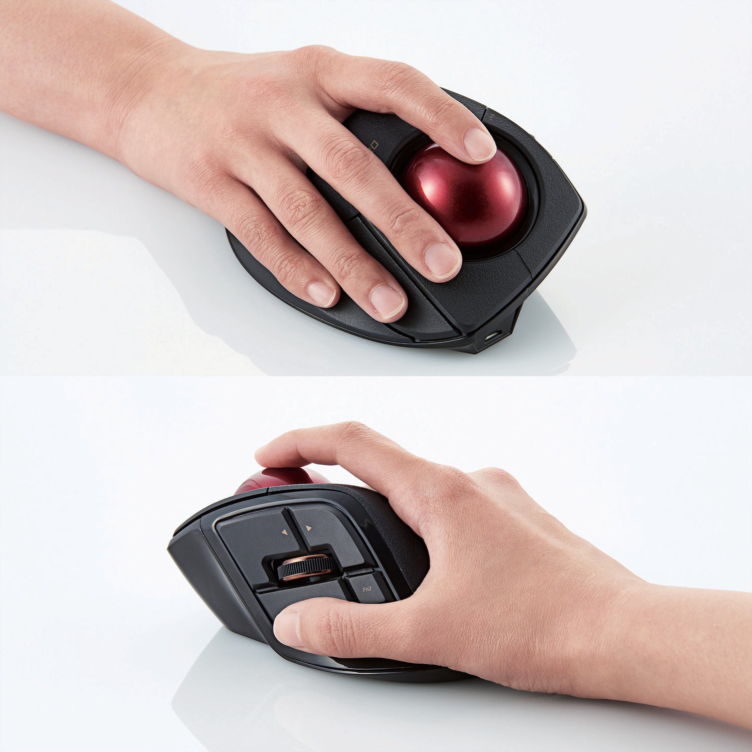 Black Deft Pro Trackball Red ball hand using it left and right angle | Wireless Wired Trackball Mouse