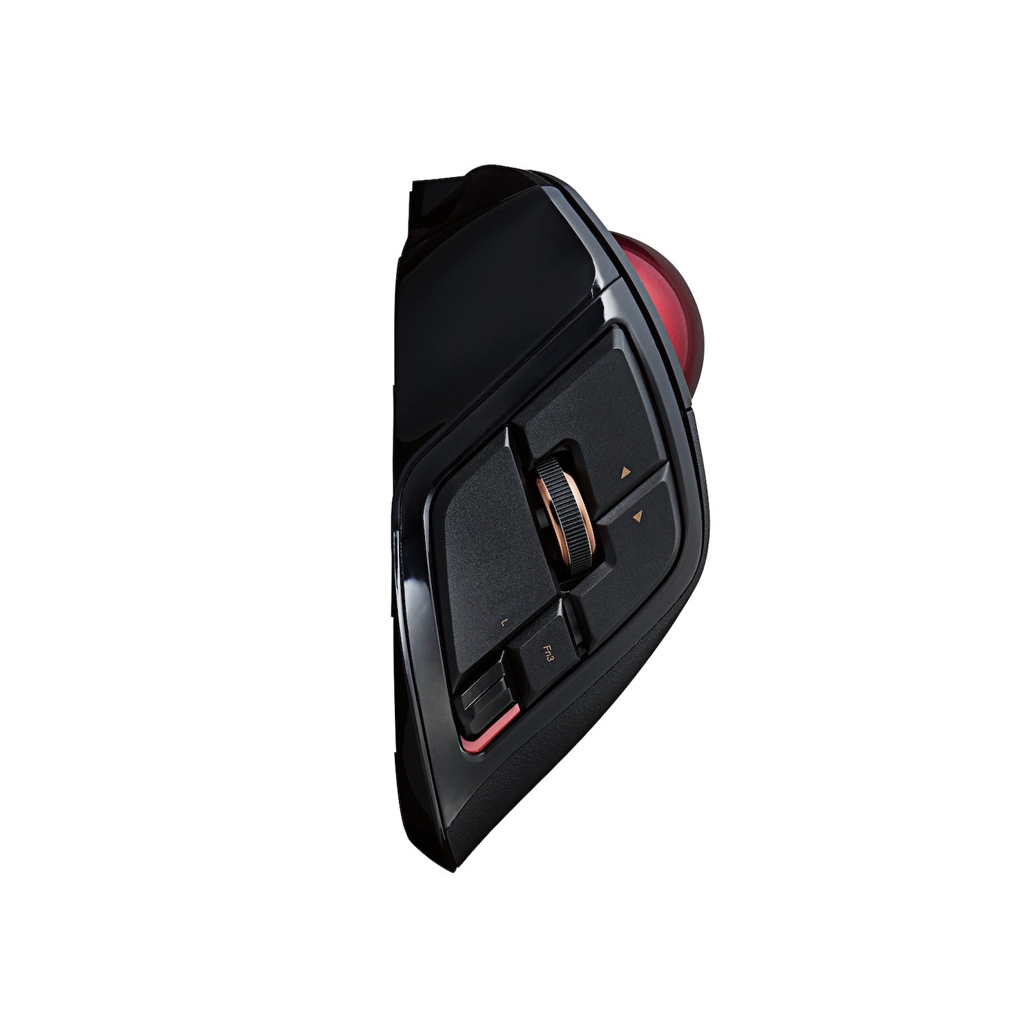 Black Deft Pro Trackball Red ball side angle finger scroll | Wireless Wired Trackball Mouse
