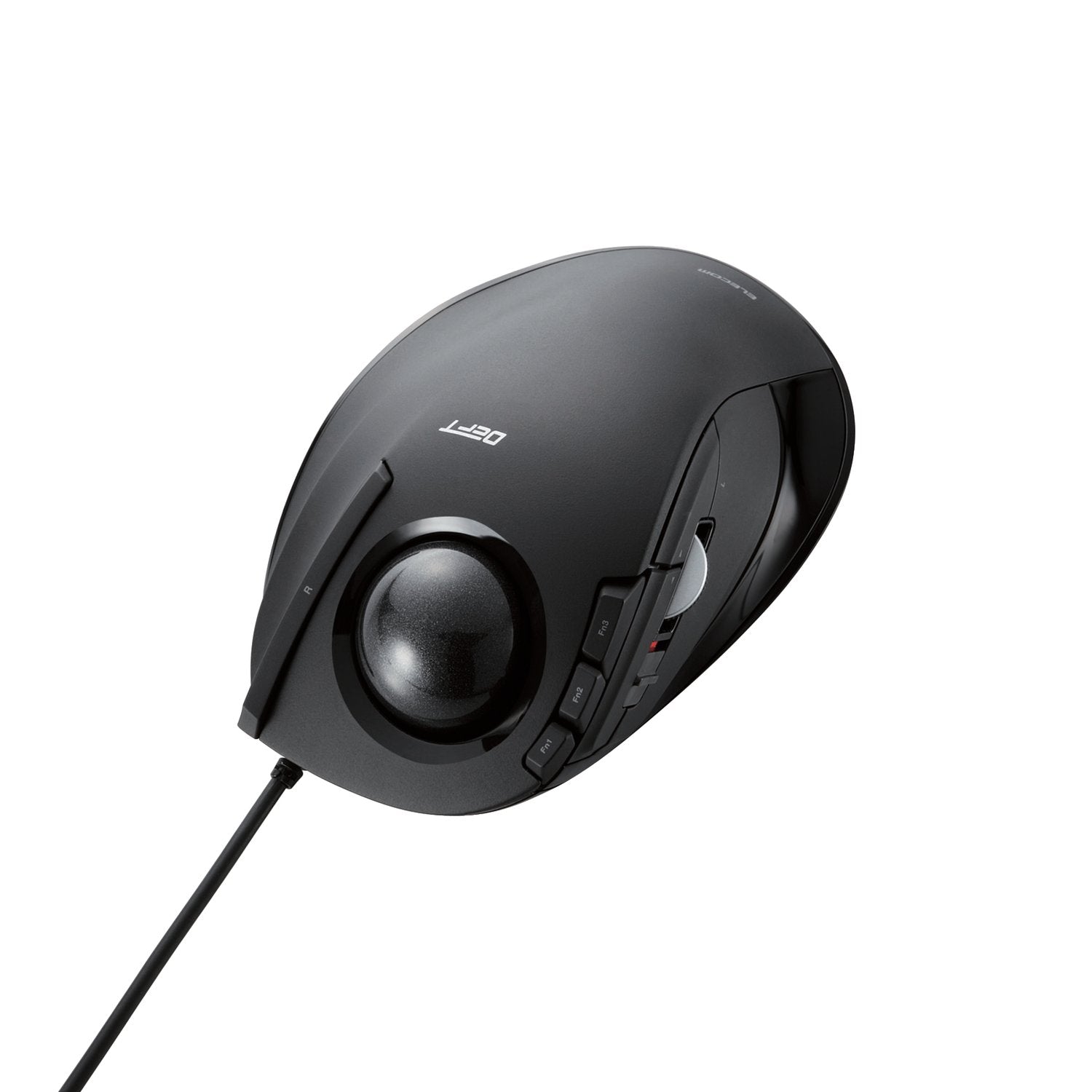 Black Deft Trackball Wired Black Ball Front Angle | Elecom Wired Trackball mouse