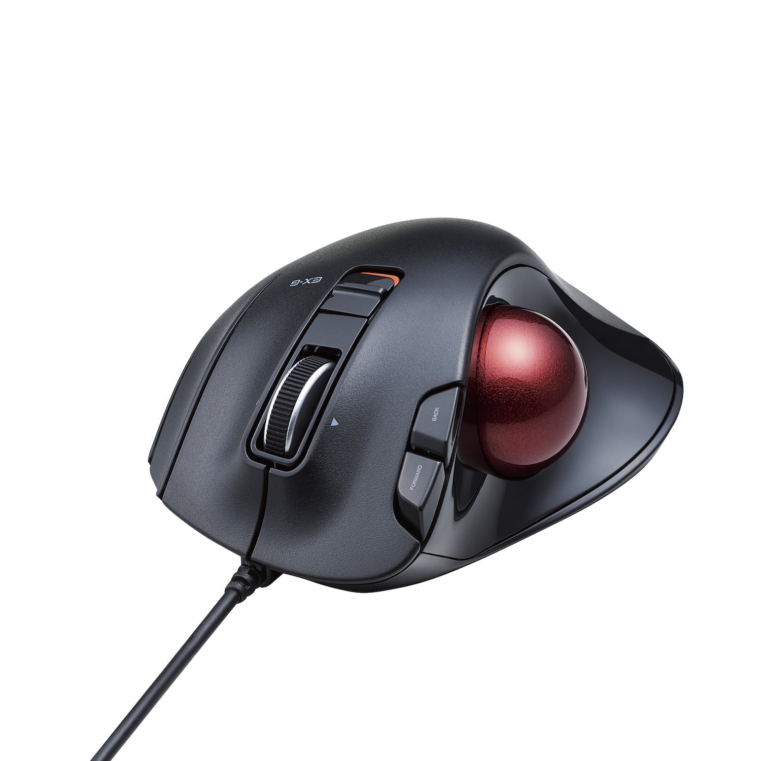 Black EX-G Trackball Wired Red Ball front angle | Elecom Wired Trackball mouse