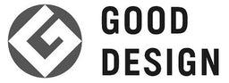 A black and white graphic logo featuring a stylized geometric emblem inside a circle next to the text 'GOOD DESIGN' in a bold sans-serif font.