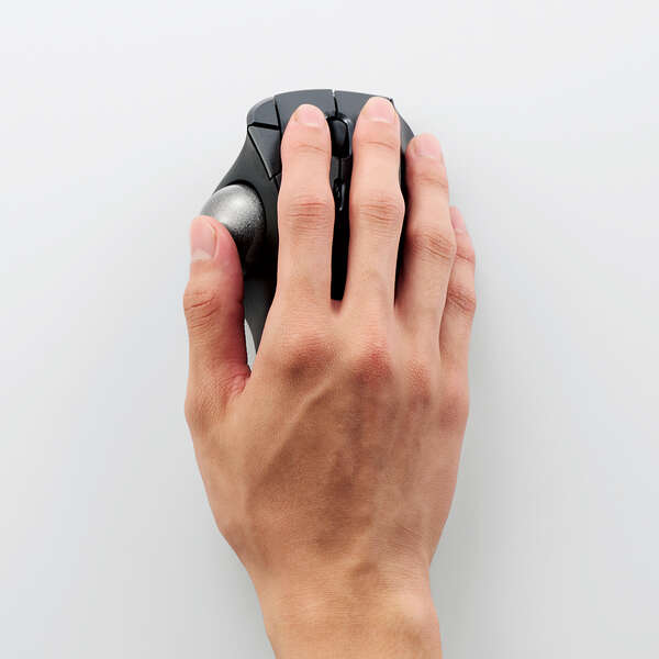 in use display of trackball mouse with 5 programmable buttons and oversize ball for optimal control | ergonomic mouse for carpal tunnel