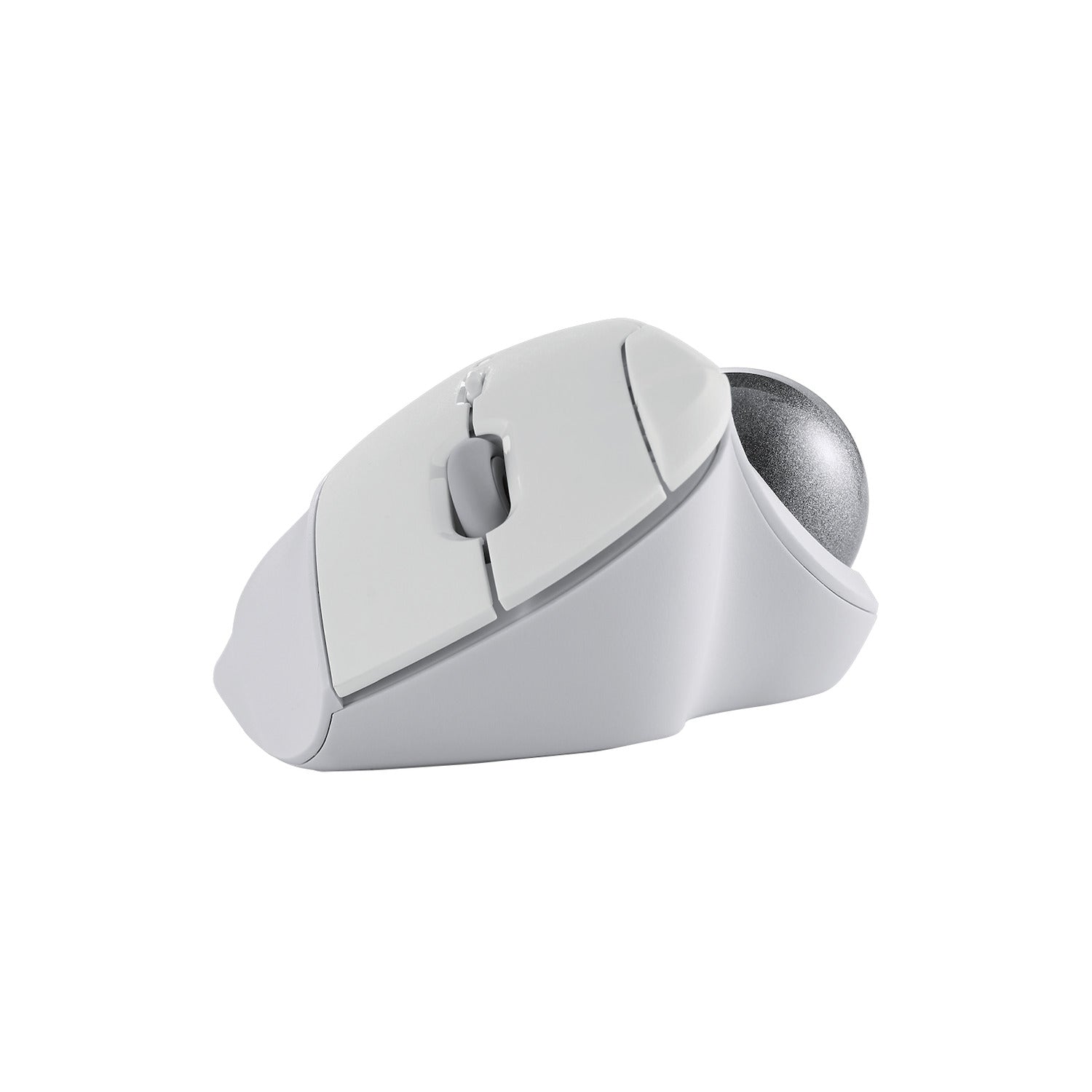 front view white and silver trackball with ergonomic design