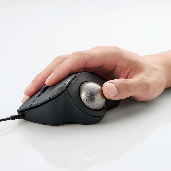 wired trackball mouse with silver oversize trackball for precise navigation | black ergonomic mouse