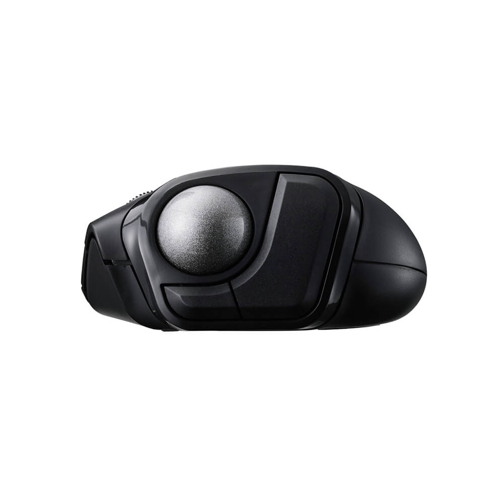 Side view of the bitra thumb trackball on a white background