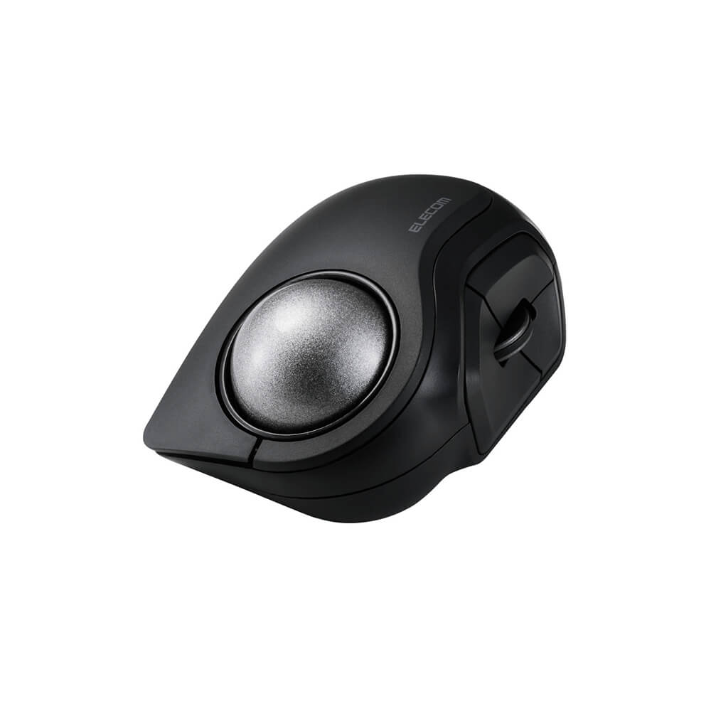 A black bitra index trackball mouse with a textured silver thumb wheel, shown on a plain white background.