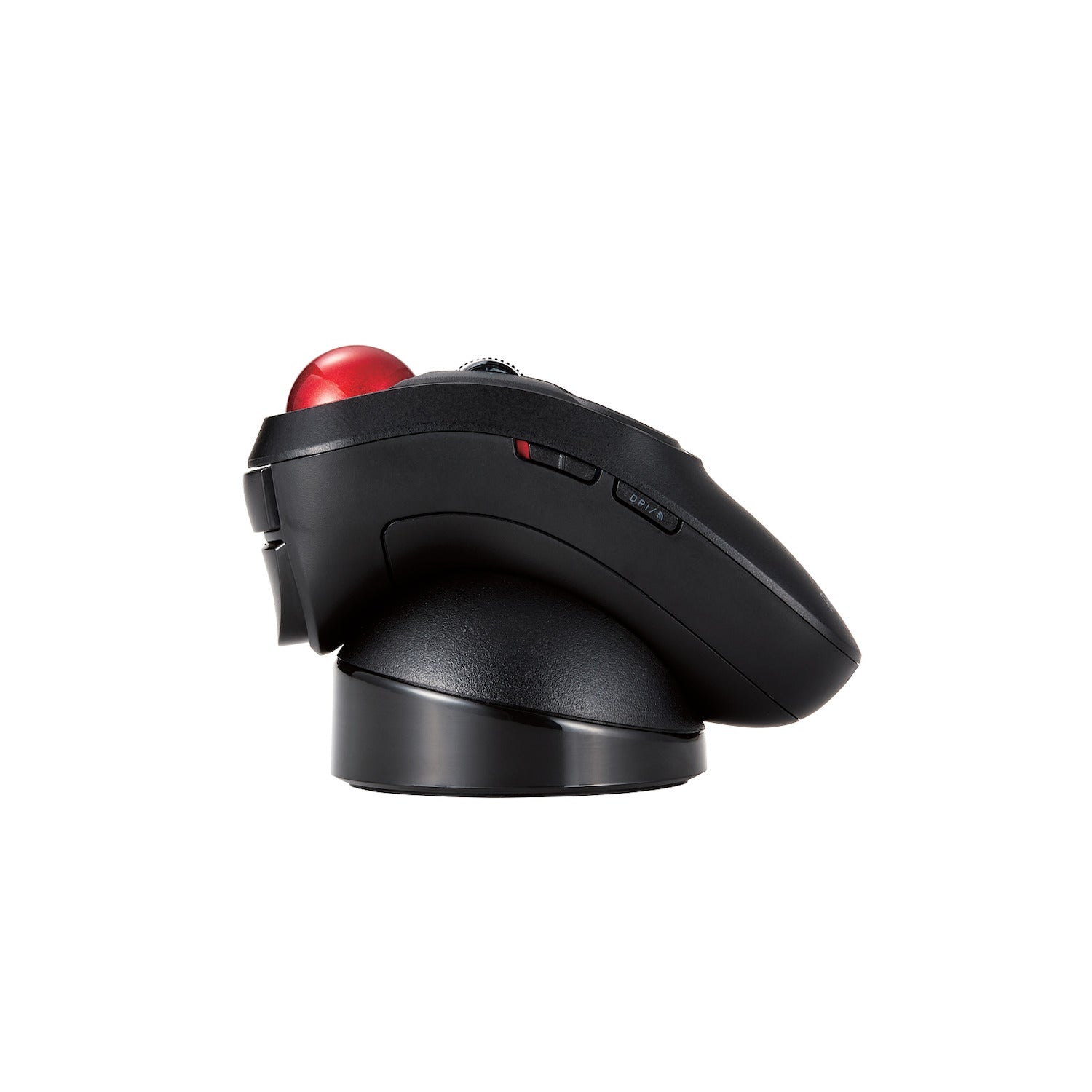 Relacon Handheld Trackball, Wireless USB On Stand Side Angle | Elecom Gaming Mouse