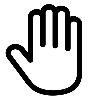 A simple black outline icon of a hand with the palm facing forward, centered on a white background.