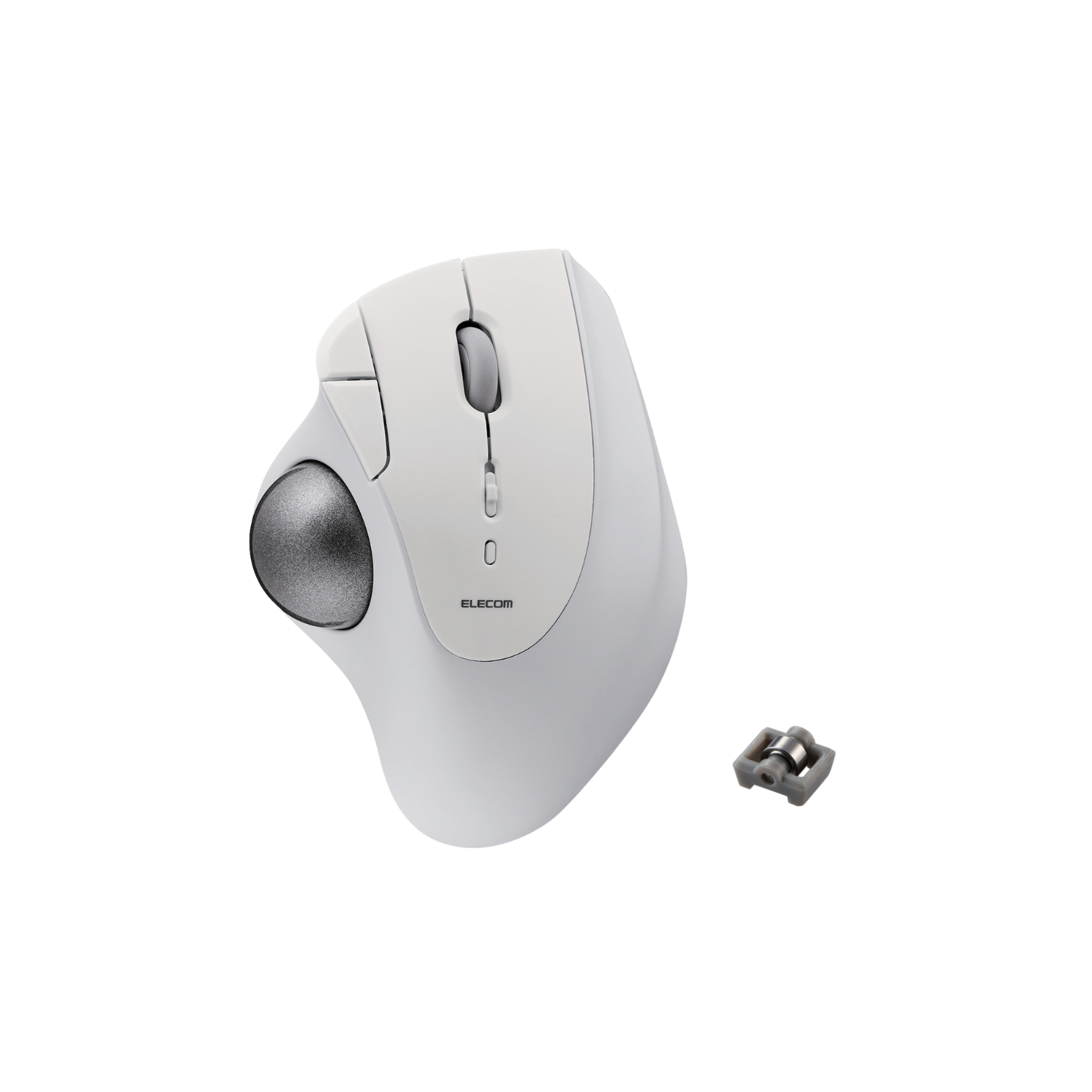 white and silver bluetooth ergonomic mouse that alleviates carpal tunnel | aesthetic ergonomic mouse | trackball mouse on transparent background | best ergonomic mouse | roller ball mouse